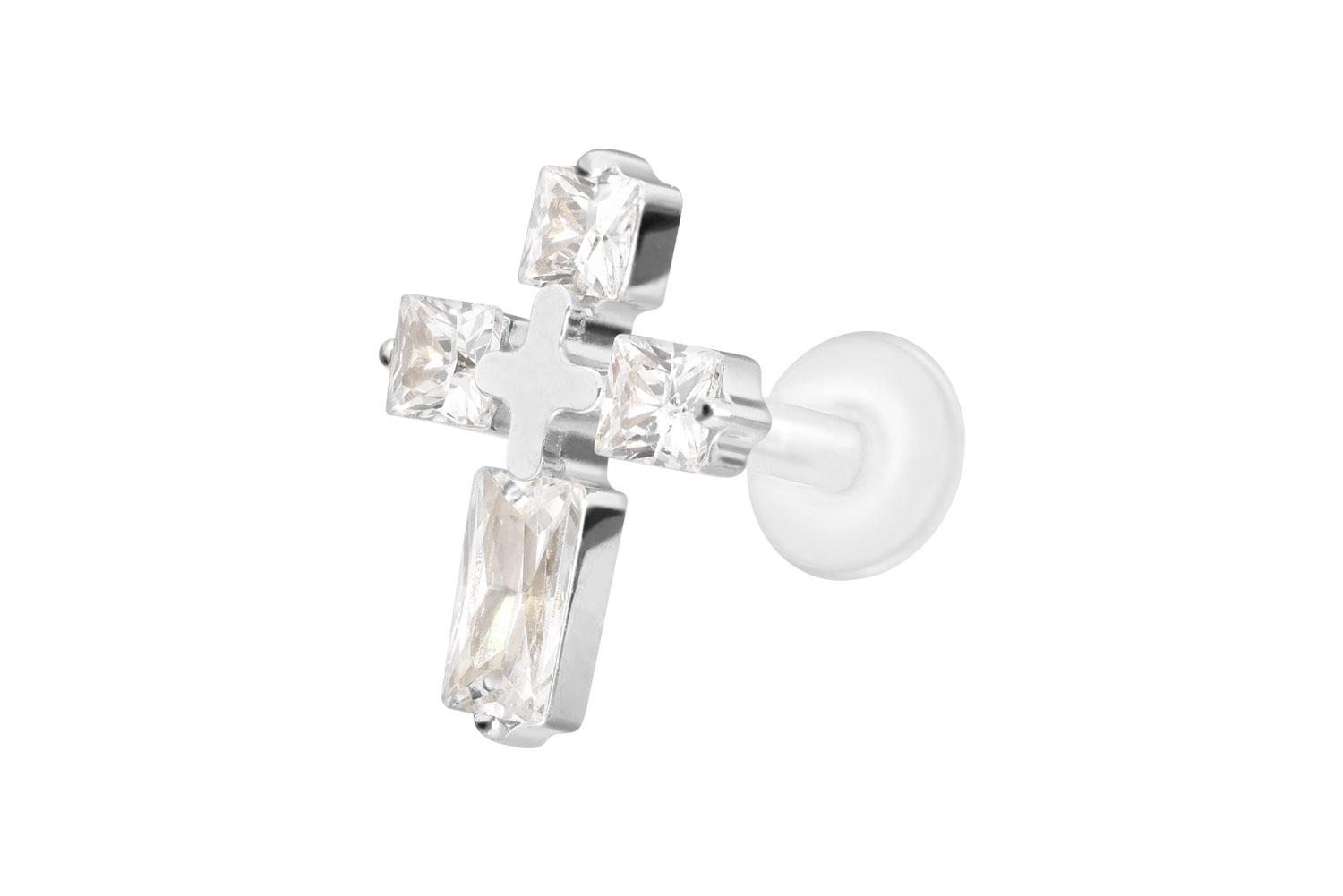 PTFE Labret Piercing mit Innengewinde + Titan-Aufsatz KRISTALLKREUZ